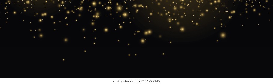 Golden dust light png. Christmas glowing bokeh confetti and sparkle overlay texture for your design. Yellow dust, sparks, stars shine with a special lights. Gold particles abstract vector background.