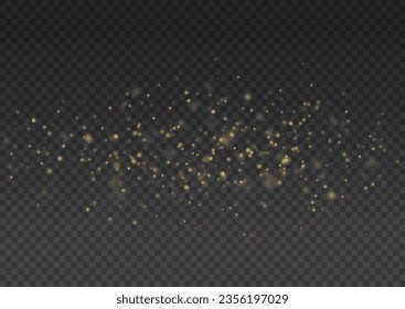 Golden dust light png. Christmas glowing bokeh confetti and sparkle overlay texture for your design. Yellow dust, sparks, stars shine with a special lights. Gold particles abstract vector background.