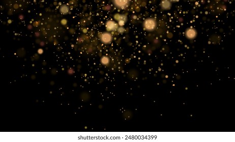 Golden dust light png. Christmas glowing bokeh confetti and sparkle overlay texture for your design. Stock royalty free vector illustration. PNG	