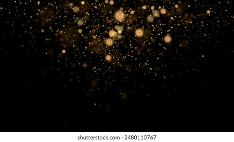 Golden dust light png. Christmas glowing bokeh confetti and sparkle overlay texture for your design. Stock royalty free vector illustration. PNG	