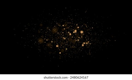 Golden dust light png. Christmas glowing bokeh confetti and sparkle overlay texture for your design. Stock royalty free vector illustration. PNG	