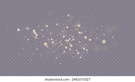 Golden dust light png. Christmas glowing bokeh confetti and sparkle overlay texture for your design. Stock royalty free vector illustration. PNG	