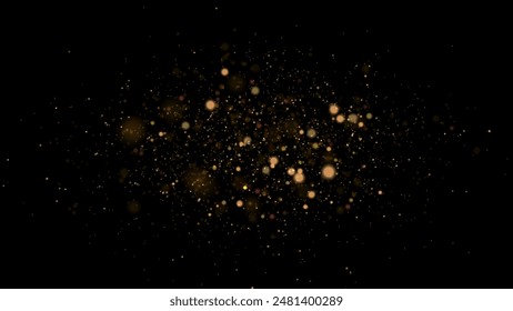 Golden dust light png. Christmas glowing bokeh confetti and sparkle overlay texture for your design. Stock royalty free vector illustration. PNG	