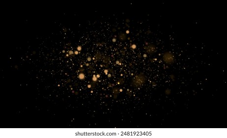 Golden dust light png. Christmas glowing bokeh confetti and sparkle overlay texture for your design. Stock royalty free vector illustration. PNG	