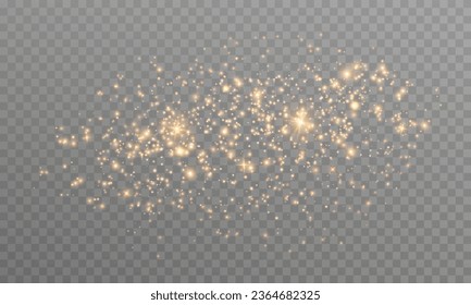 Golden Dust Light PNG.Light Effects Background. Glowing Christmas Dust Backdrop with Bokeh Confetti and Sparkle Overlay Texture, Ideal for Stock and Design Projects.