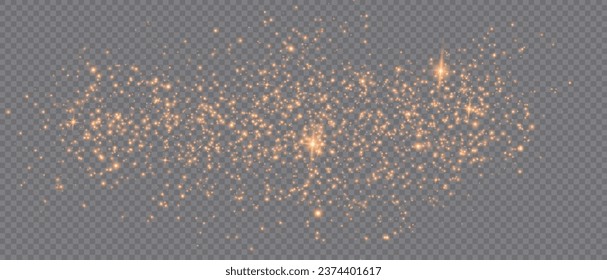 Golden Dust Light PNG.Light Effects Background. Glowing Christmas Dust Backdrop with Bokeh Confetti and Sparkle Overlay Texture, Ideal for Stock and Design Projects.
