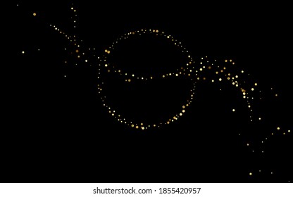 Golden Dust Modern Vector Black Background. Anniversary Rain Card. Gold Round Glamour Design. Sparkle Light Backdrop.