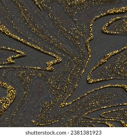 Golden dust on a black background, wavy lines of abstract background made of golden particles. Vector illustration. EPS 10.