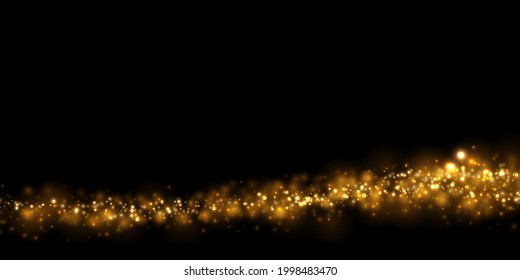 Golden dust particles. Abstract vector background with glowing glitter lights. 