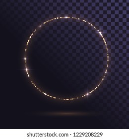 Golden dust ring, round shiny frame on transparent background