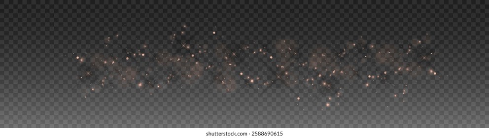 Golden dust sparkle effect on transparent background. Glowing light particles, soft bokeh, and shimmering magic dust for fantasy, festive, and dreamy designs in digital and print media.
