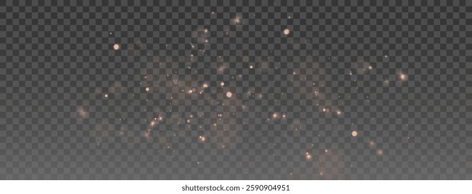 Golden dust sparkle effect on transparent background. Glowing light particles, soft bokeh, and shimmering magic dust for fantasy, festive, and dreamy designs in digital and print media.