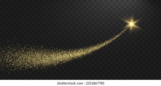 Golden dust trail glittering sparks on transparent background. Light effect. Stock royalty free vector illustration