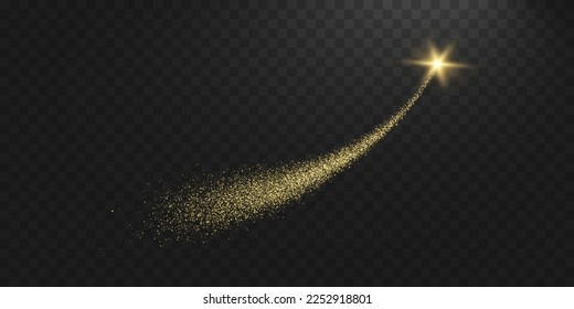 Golden dust trail glittering sparks on transparent background. Light effect. Stock royalty free vector illustration