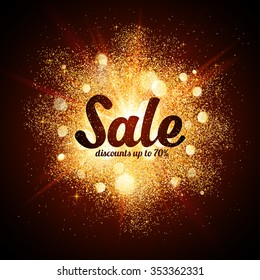 Golden dust vector explosion with Sale sign