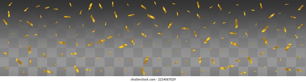 Golden Dust Vector Transparent Panoramic Background. Yellow Brush Festive Card. Glitter Abstract Banner. Paint Isolated Postcard.