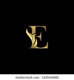 Golden E Initial Letter luxury logo icon, vintage luxurious vector design concept alphabet letter for luxuries business.