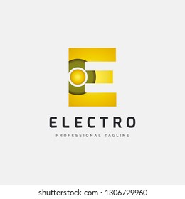 Golden E Letter Dot Logo Design