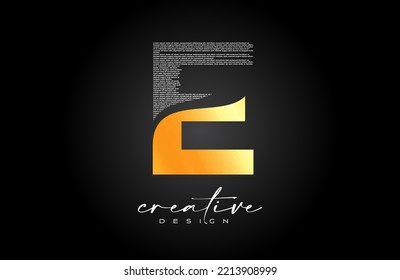 Golden E Letter Logo Design mit kreativem Buchstaben e aus schwarzem Text Schriftart Texture Vector. Grafiksymbol E Letter Logo-Illustration.