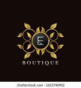 Golden  E Letter Luxury  Frame  Boutique Initial  Logo Icon, Elegance logo letter design template for luxuries business, boutique, fashion, and more business identity