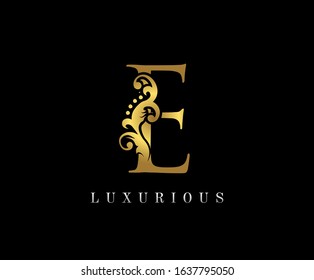 Golden E Luxury Logo Icon, Vintage Gold E Letter Logo Design.