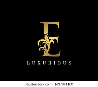 Golden E Luxury Logo Icon, Vintage Gold E Letter Logo Design.
