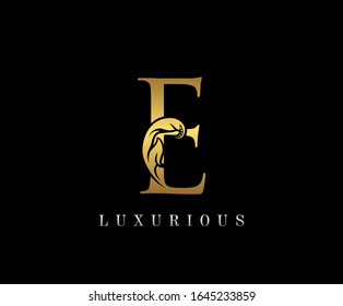Golden E Luxury Logo Icon, Vintage Gold E  Letter Logo Design.