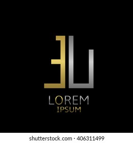 Golden E and silver U letters logo template for your business company