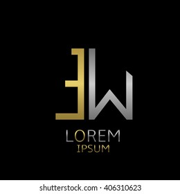 Golden E and silver W letters logo template for your business company