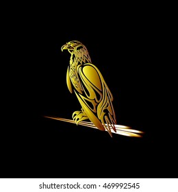 Golden eagle with arrows in its talons on a dark background