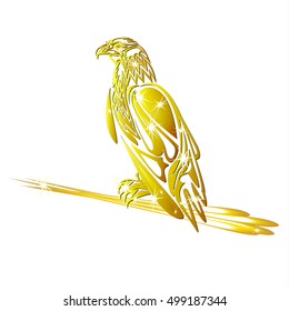 Golden eagle with arrows in talons, on a white background