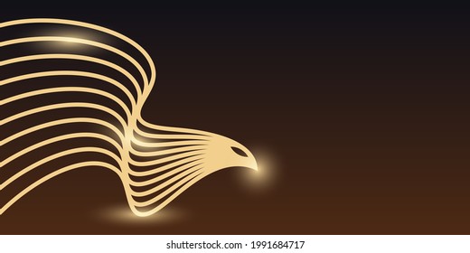 Goldene Adler-Hintergrund-Vorlage mit abstrakten Luxus-Lichtwellenlinien für Technologie, Technologie in glattem Farbverlauf-Farbverlauf-Verfahren