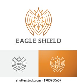 Golden Eagle Falcon Bird Shield Crown Line Logo Symbol