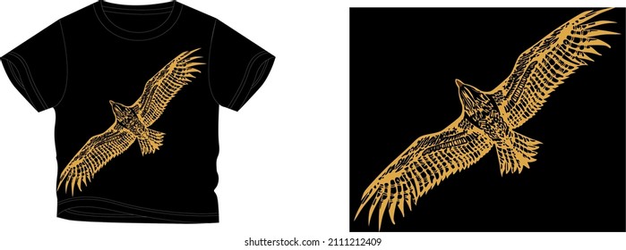 golden eagle fly t-shirt design background color is a black and t-shirt color is a black beautiful color and beautiful design