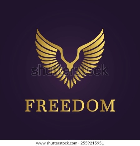 Golden eagle Freedom logo with V-shaped wings on dark purple background symbolizing power and liberty