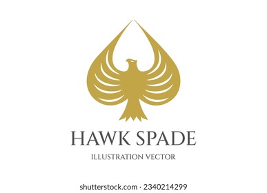 Golden Eagle Hawk Falcon Ace Spade Icon Illustration Vector