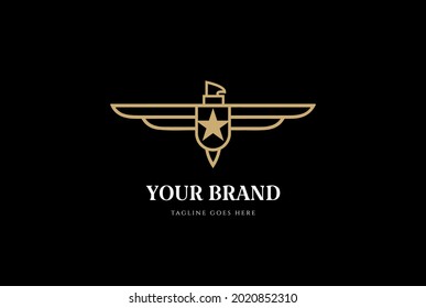 Golden Eagle Hawk Falcon Phoenix Monogram Badge Emblem for Military or Army Logo Design Vector