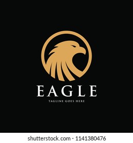 Golden eagle head logo design template. Vector illustration