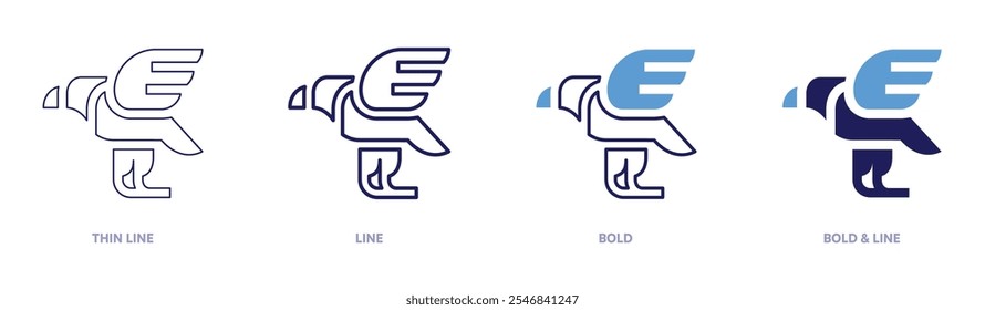 Ícone de águia dourada em 4 estilos diferentes. Linha fina, Linha, Negrito e Linha Negrito. Estilo duotônico. Traçado editável.