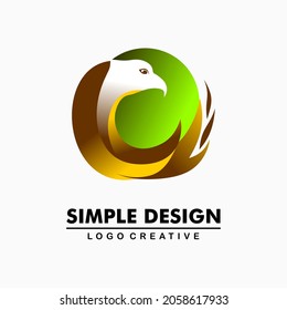 Golden Eagle Icon In Green Dot, Logo Letter C. Abstract Business Logo Icon Design Template