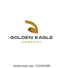 Golden Eagle Icon Logo. Illustration Design Of Gold Falcon Bird In Trendy Modern Negative Space 