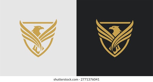 Golden eagle logo design with shield.
