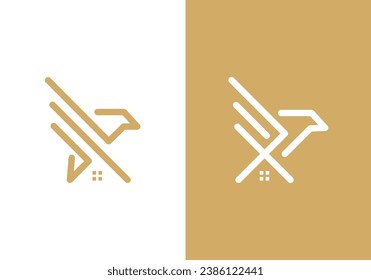 golden eagle logo set with home linear style illustration vector design.