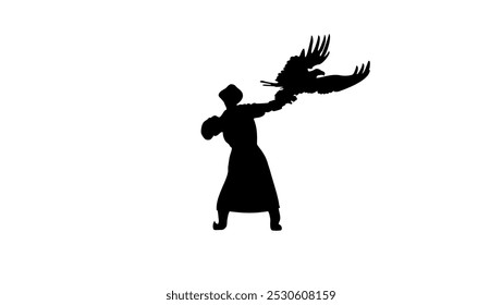 golden eagle on hand,hanting, black isolated silhouette