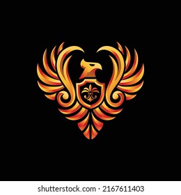 Golden Eagle or phoenix crest shield vector illustration