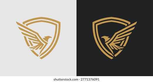 Golden eagle shield logo design template.