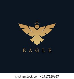 Golden eagle with star and american hawk bird logo design