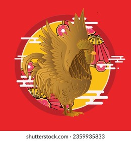 golden eagle vector illustration with japanese background