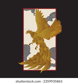 golden eagle vector illustration with japanese background