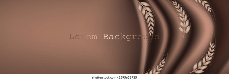 golden ear of corn on luxury mocha mousse fabric.    mocha mousse background from fabric. modern background with radiance. Product presentation. vector illustration. light brown fabric